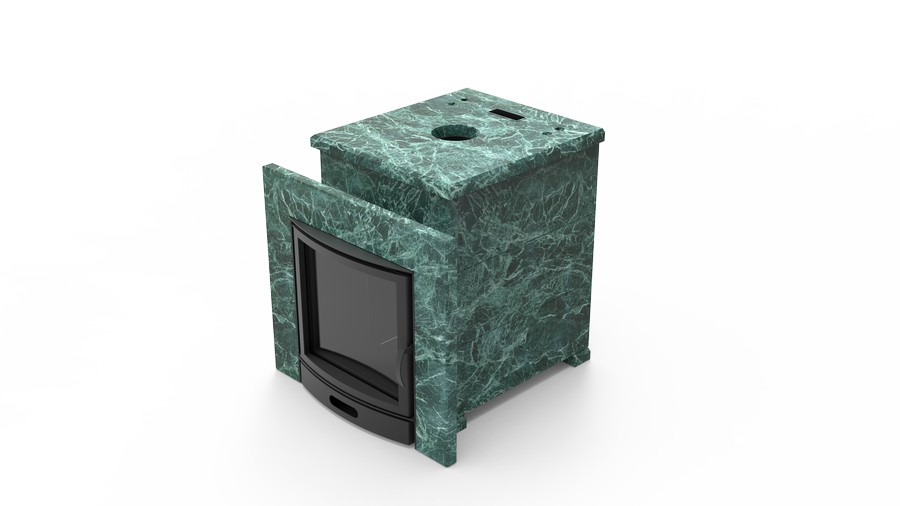 Печь в облицовке из натурального камня Genesis GN 500 облицовка закрытая плоская пироксенит-элит фото в Новосибирске