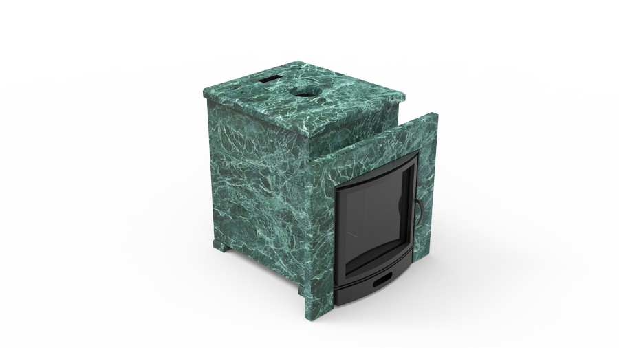 Печь в облицовке из натурального камня Genesis GN 500 облицовка закрытая плоская пироксенит-элит фото в Новосибирске