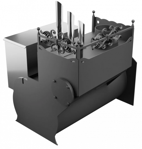 Печь Горыныч 3, каменка закрытая с парогенератором с левой стороны, большая дверь со стеклом фото в Новосибирске