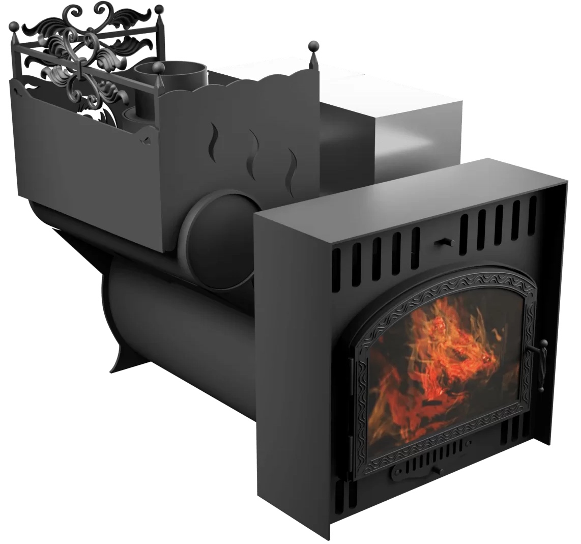 Печь Горыныч 3, каменка с левой стороны, большая дверь со стеклом, естественная система воздушного отопления фото в Новосибирске Печь Горыныч 3, каменка с левой стороны, большая дверь со стеклом, естественная система воздушного отопления фото в Новосибирске