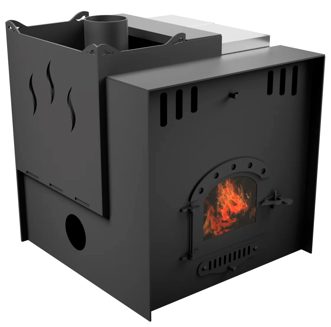 Печь Горыныч Мини, каменка с левой стороны, малое стекло, система воздушного отопления с порталом фото в Новосибирске Печь Горыныч Мини, каменка с левой стороны, малое стекло, система воздушного отопления с порталом фото в Новосибирске