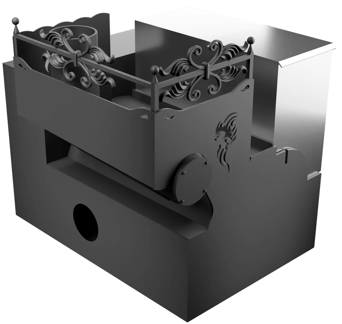 Печь Горыныч 3, каменка с правой стороны, малая дверь со стеклом, система воздушного отопления с порталом фото в Новосибирске Печь Горыныч 3, каменка с правой стороны, малая дверь со стеклом, система воздушного отопления с порталом фото в Новосибирске