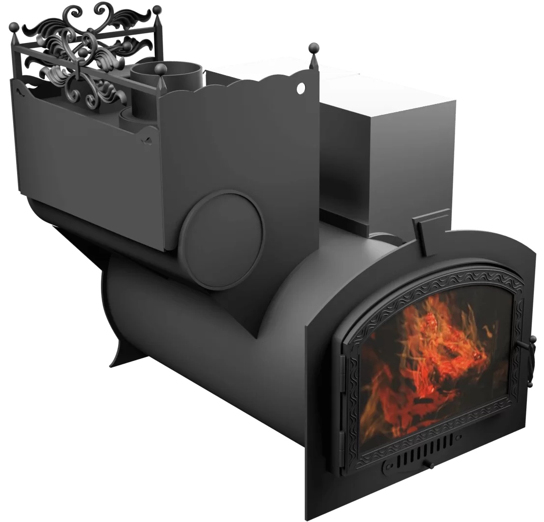 Печь Горыныч 3, каменка закрытая с левой стороны, большая дверь со стеклом фото в Новосибирске Печь Горыныч 3, каменка закрытая с левой стороны, большая дверь со стеклом фото в Новосибирске