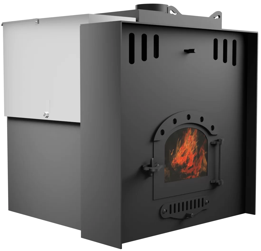 Печь Горыныч Мини, каменка с правой стороны, малое стекло, система воздушного отопления с порталом фото в Новосибирске Печь Горыныч Мини, каменка с правой стороны, малое стекло, система воздушного отопления с порталом фото в Новосибирске