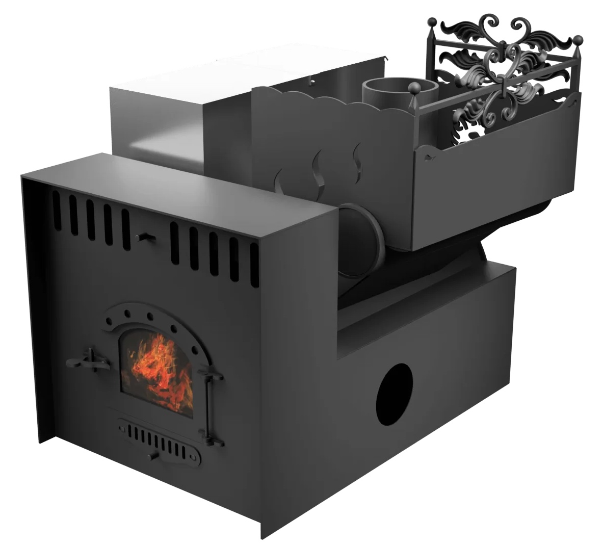 Печь Горыныч 3, каменка с правой стороны, малая дверь со стеклом, система воздушного отопления с порталом фото в Новосибирске Печь Горыныч 3, каменка с правой стороны, малая дверь со стеклом, система воздушного отопления с порталом фото в Новосибирске