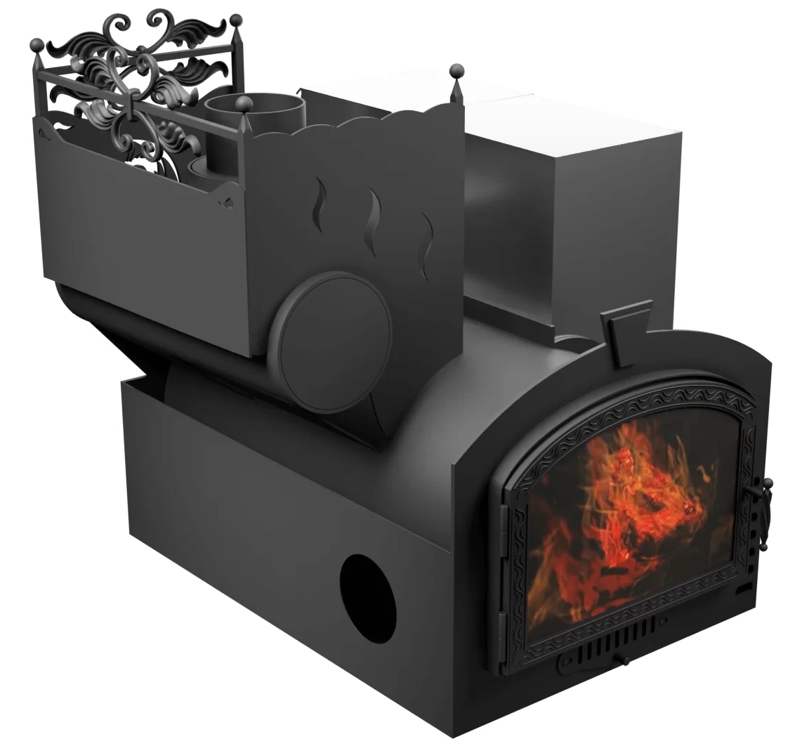 Печь Горыныч 3, каменка с левой стороны, большая дверь со стеклом, система воздушного отопления фото в Новосибирске Печь Горыныч 3, каменка с левой стороны, большая дверь со стеклом, система воздушного отопления фото в Новосибирске