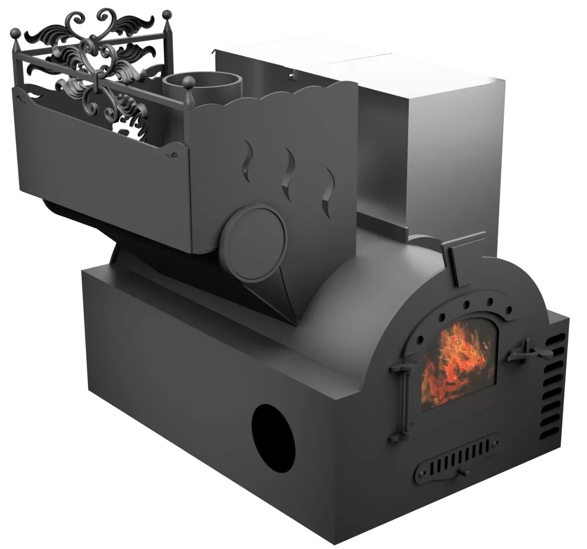 Печь Горыныч 3, каменка с левой стороны, малая дверь со стеклом, система воздушного отопления фото в Новосибирске Печь Горыныч 3, каменка с левой стороны, малая дверь со стеклом, система воздушного отопления фото в Новосибирске