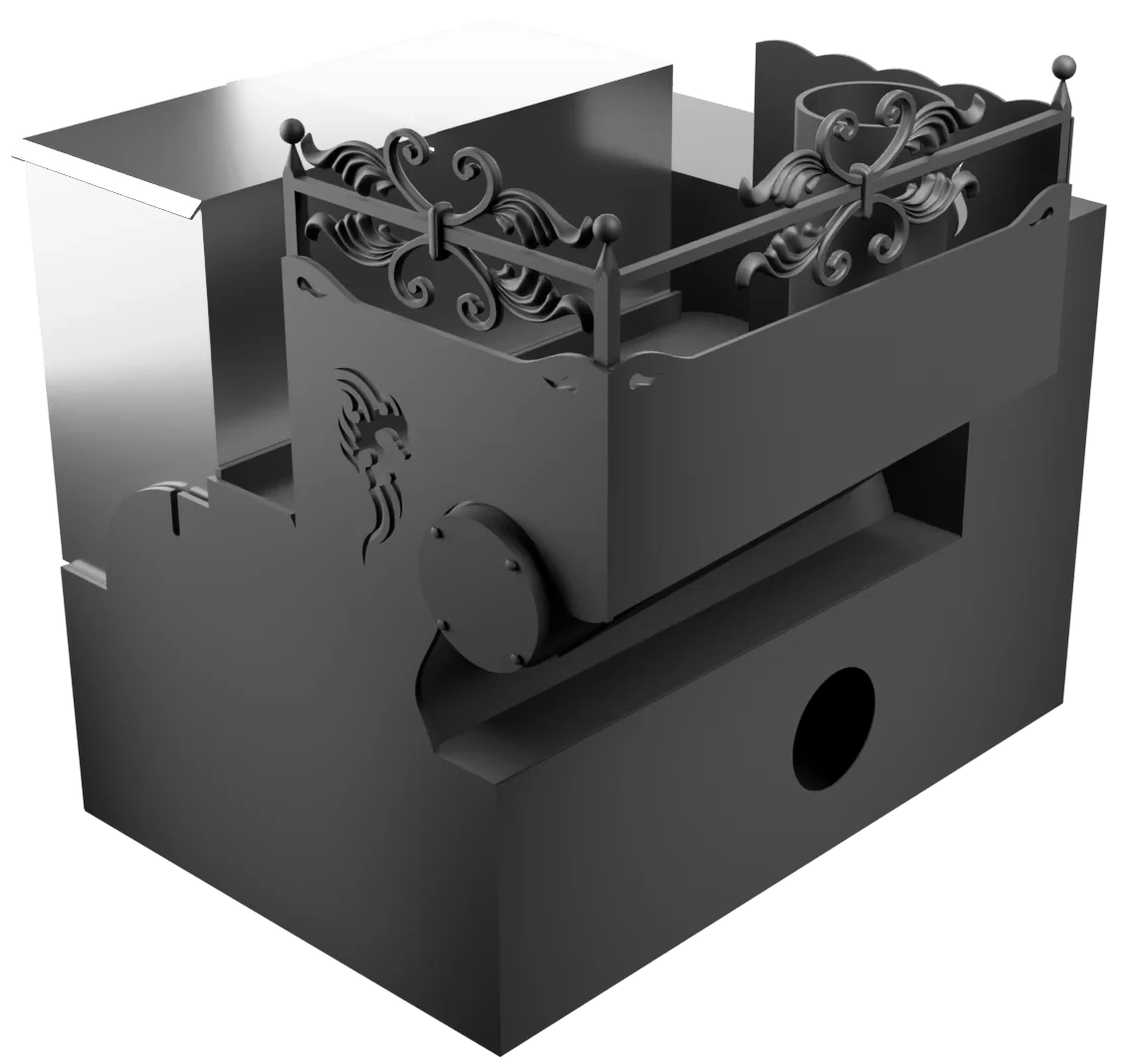 Печь Горыныч 3, каменка с левой стороны, малая дверь со стеклом, система воздушного отопления с порталом фото в Новосибирске Печь Горыныч 3, каменка с левой стороны, малая дверь со стеклом, система воздушного отопления с порталом фото в Новосибирске