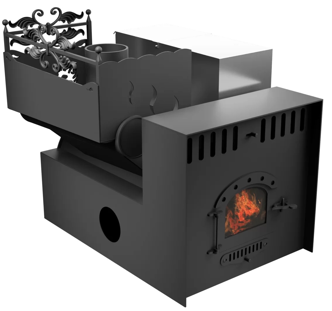 Печь Горыныч 3, каменка с левой стороны, малая дверь со стеклом, система воздушного отопления с порталом фото в Новосибирске Печь Горыныч 3, каменка с левой стороны, малая дверь со стеклом, система воздушного отопления с порталом фото в Новосибирске