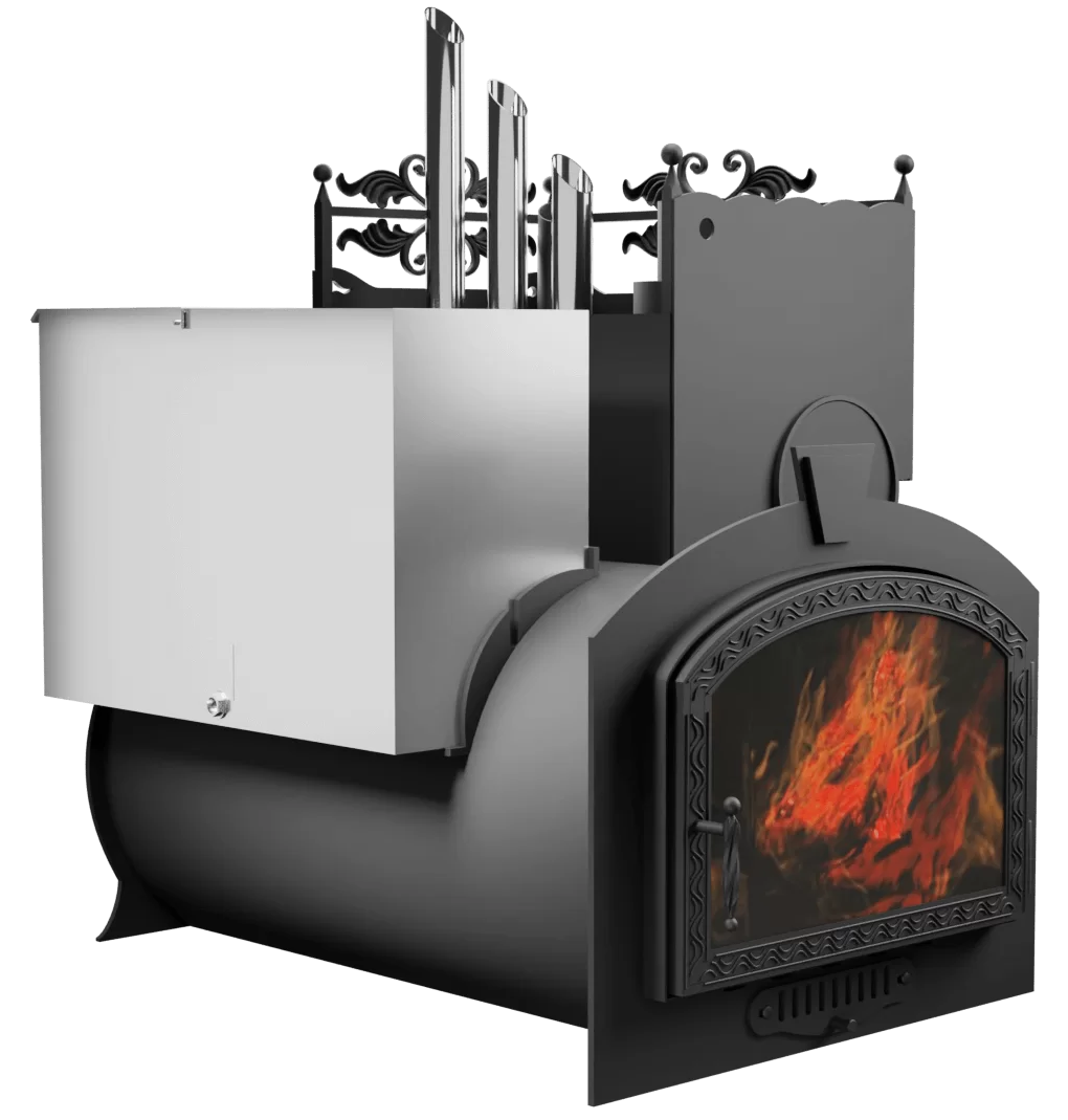 Печь Горыныч 3, каменка закрытая с парогенератором с правой стороны, большая дверь со стеклом фото в Новосибирске Печь Горыныч 3, каменка закрытая с парогенератором с правой стороны, большая дверь со стеклом фото в Новосибирске