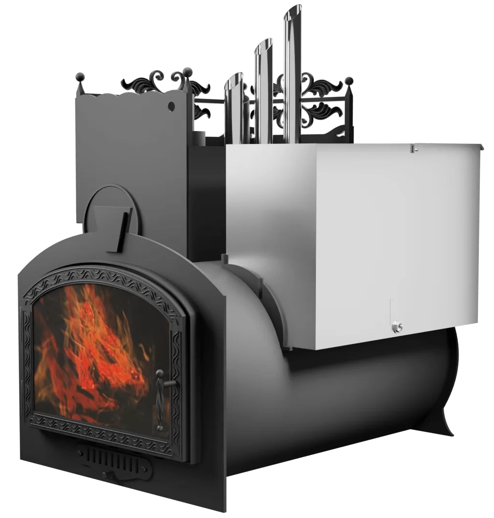 Печь Горыныч 3, каменка закрытая с парогенератором с левой стороны, большая дверь со стеклом фото в Новосибирске Печь Горыныч 3, каменка закрытая с парогенератором с левой стороны, большая дверь со стеклом фото в Новосибирске