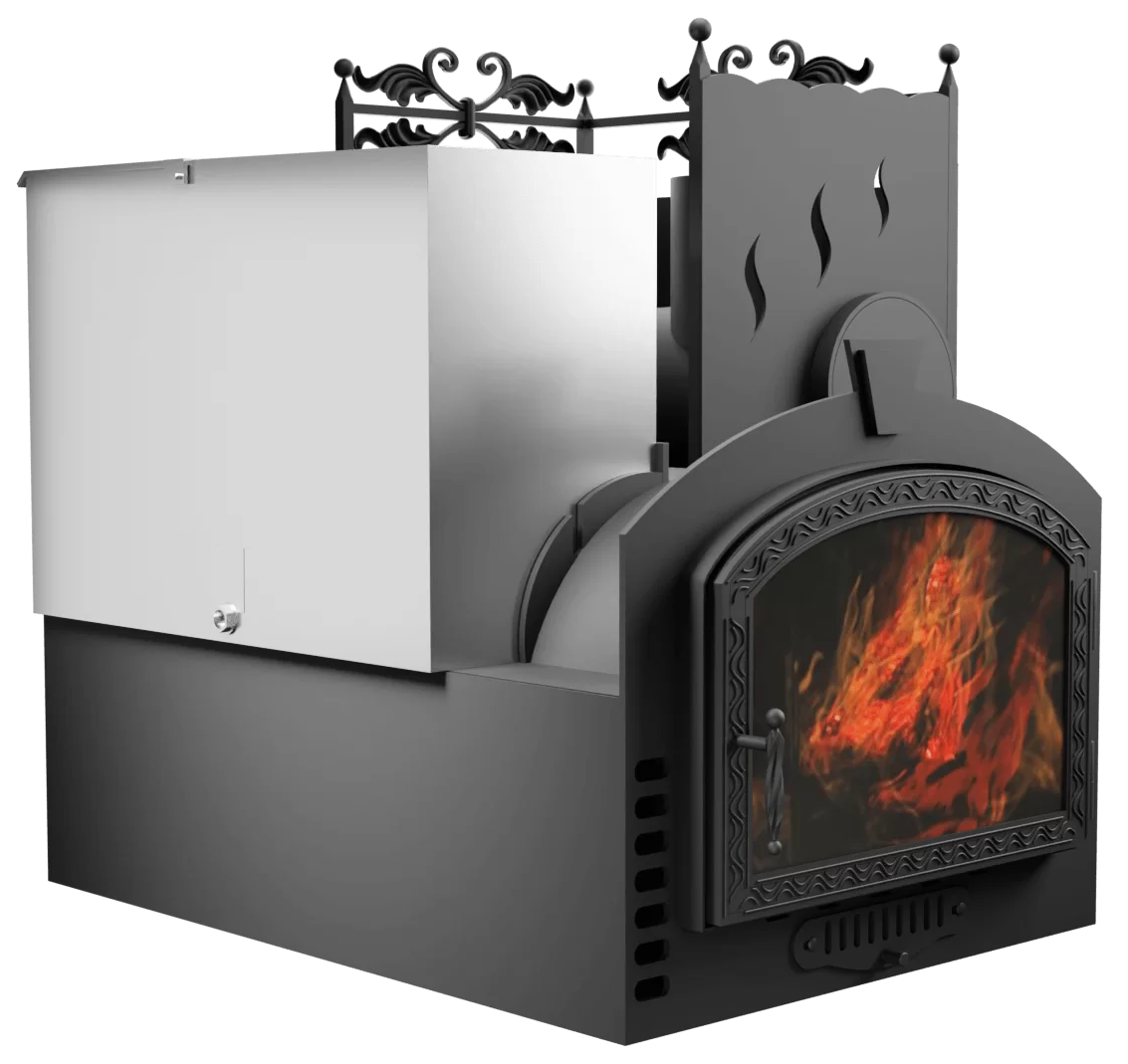 Печь Горыныч 3, каменка с правой стороны, большая дверь со стеклом, система воздушного отопления фото в Новосибирске Печь Горыныч 3, каменка с правой стороны, большая дверь со стеклом, система воздушного отопления фото в Новосибирске