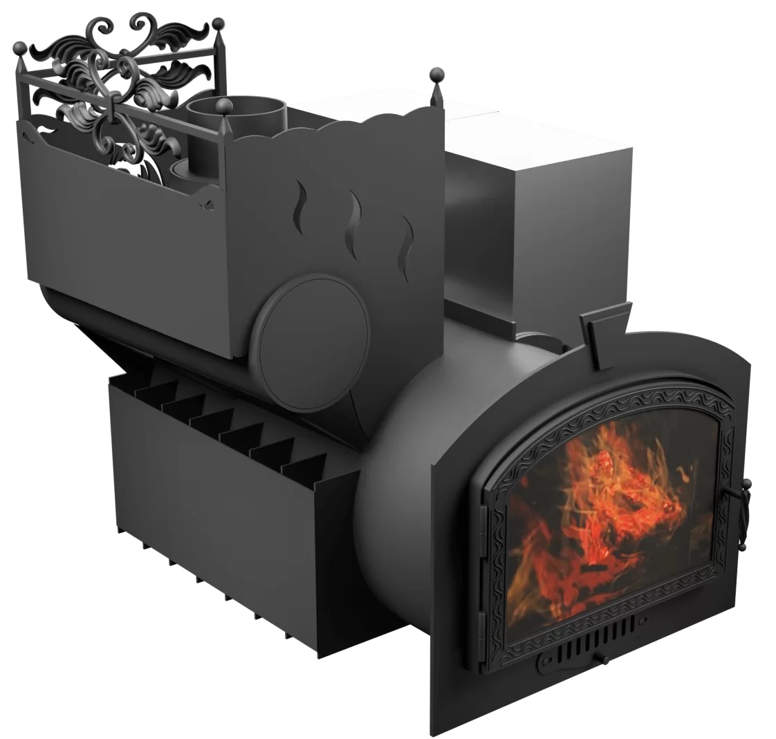 Печь Горыныч 3 с конвекцией, каменка с левой стороны, большая дверь со стеклом фото в Новосибирске Печь Горыныч 3 с конвекцией, каменка с левой стороны, большая дверь со стеклом фото в Новосибирске